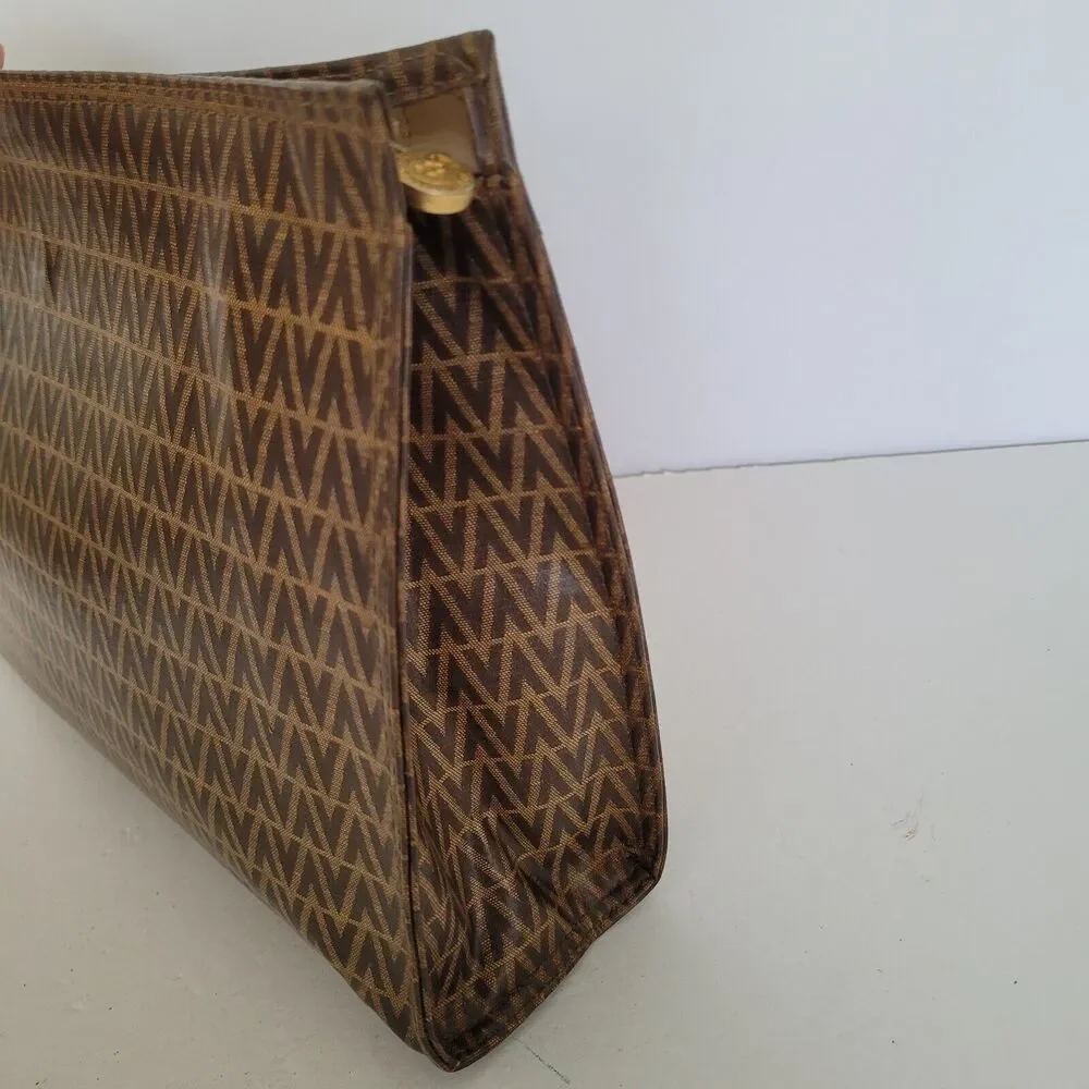 Mario Valentino Bag Clutch Pouch Vintage Handbag Zip‎ Designe Italian Brown Logo